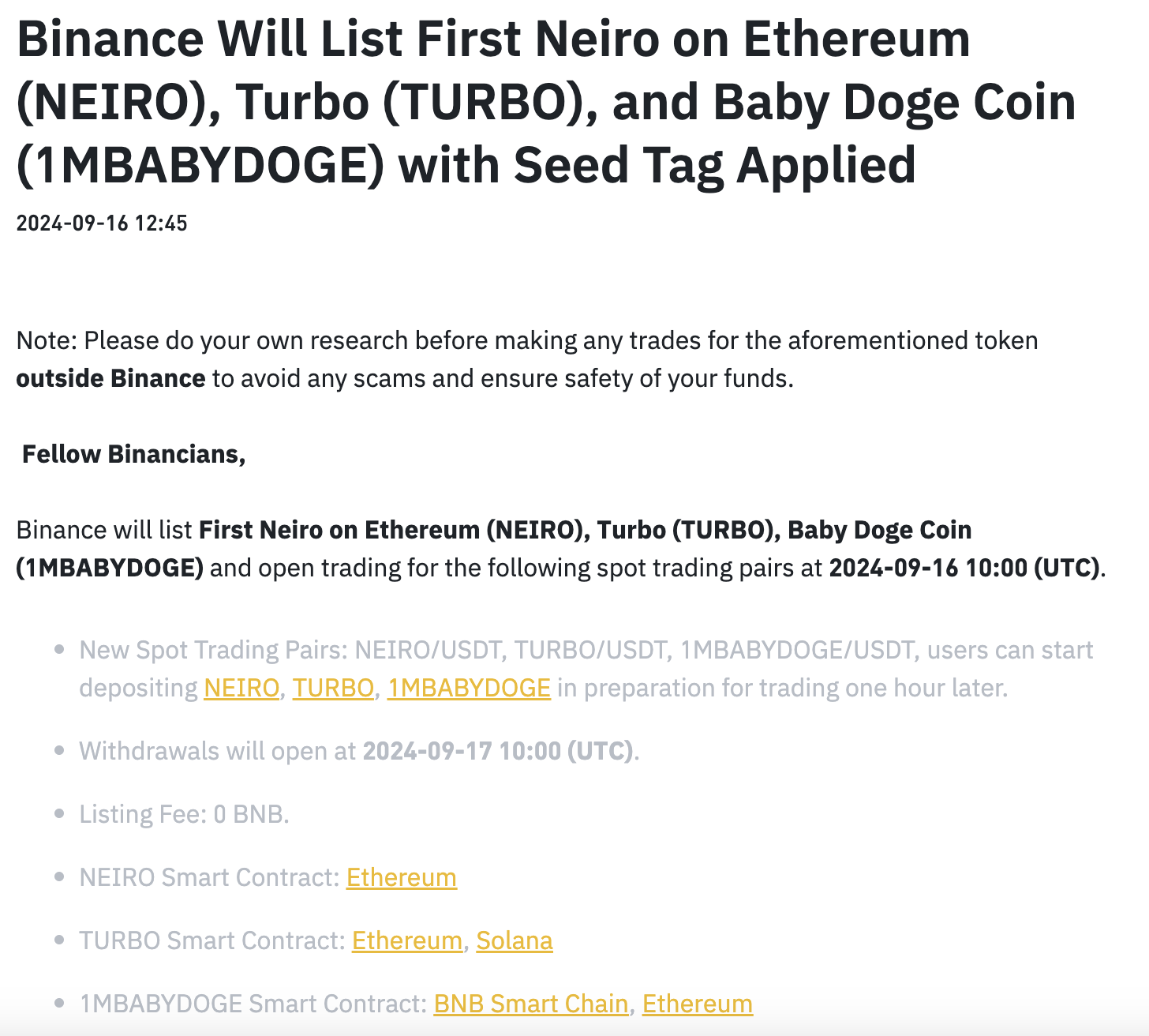 Binance thông báo list 3 memecoin